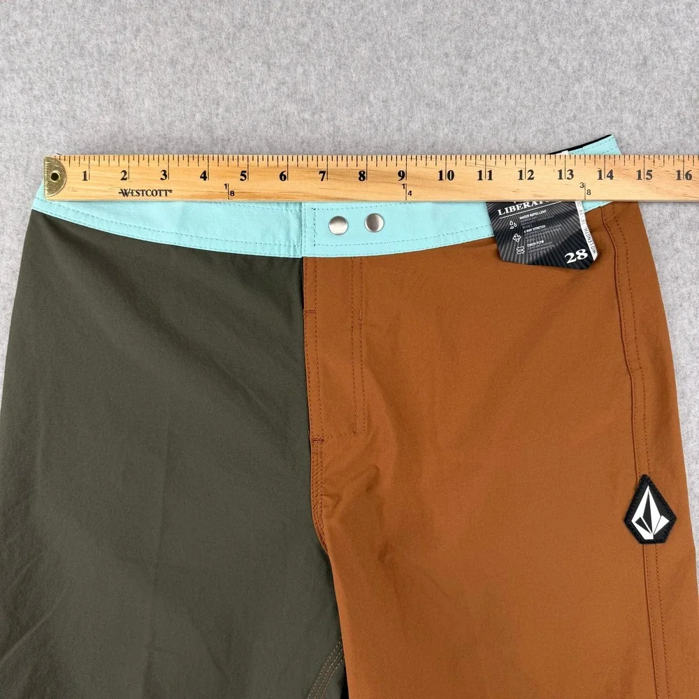 Volcom Liberators Board Shorts Mens 28 Brown‎ Green Blue Colorblock Swim Trunks